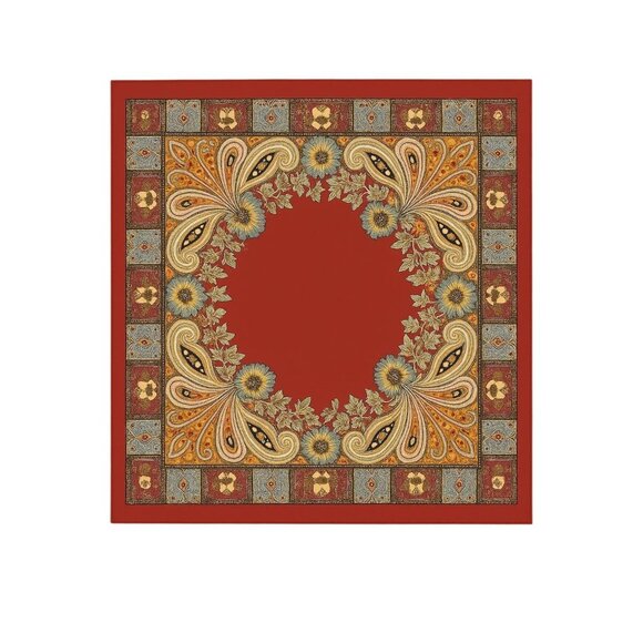 Square Silk Scarf Red With Ornate Paisley Floral Print 27.5 inch Square Wild Rag - Picture 1 of 16